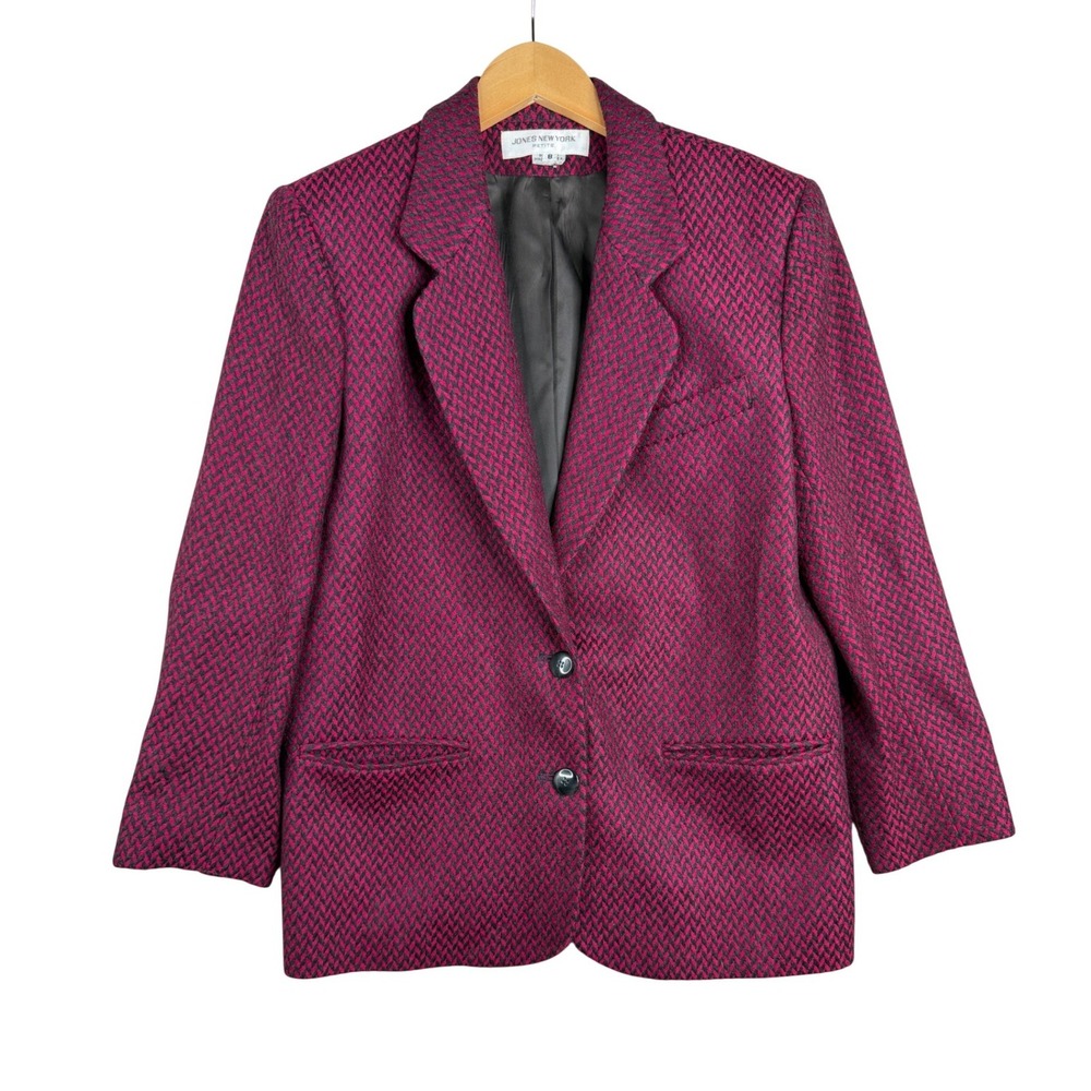 Jones New York Pure Wool Printed Two Button Jacket size 8 Red/Black